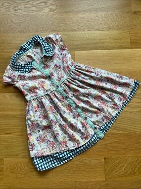 Matilda Jane Pink Floral Dress with Teal Check Trim